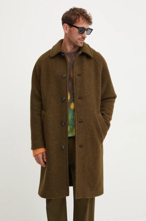 A.P.C. palton manteau gaston barbati, culoarea verde, de tranzitie, WVBCA.H01516