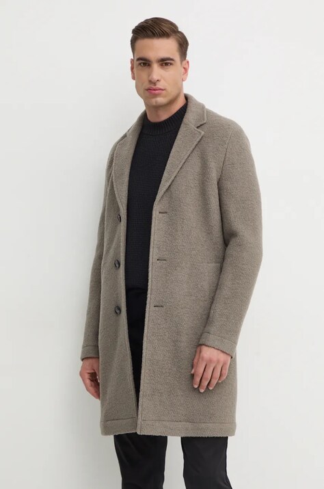Шерстяное пальто BOSS цвет бежевый переходное 50528187
