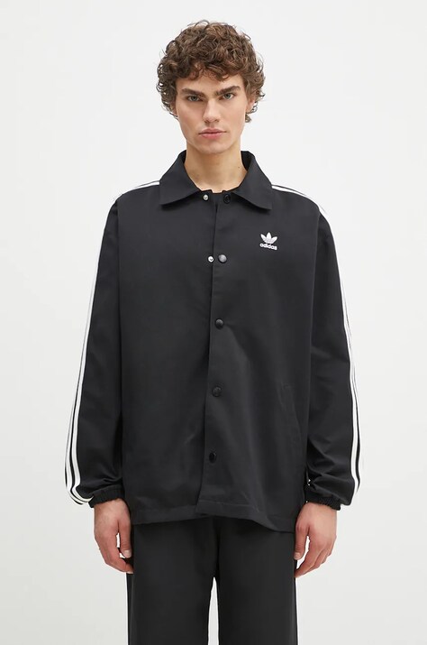 Bunda adidas Originals Mesh Coach pánská, černá barva, přechodná, oversize, IZ1831