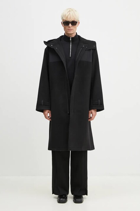 Y-3 płaszcz wełniany Mellton Coat kolor czarny przejściowy oversize IW7500