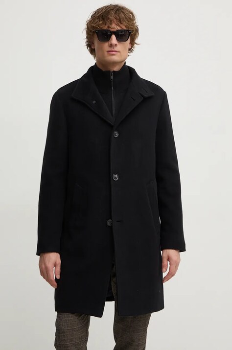 Шерстяное пальто Tommy Hilfiger цвет чёрный переходное MW0MW37956