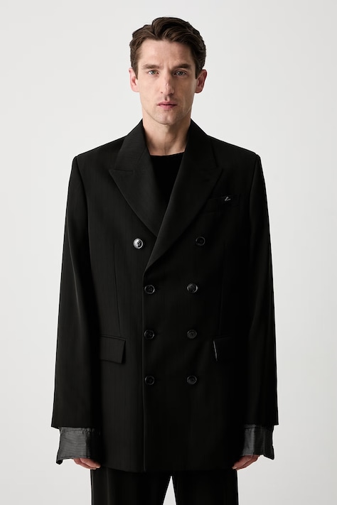 Martine Rose Double Breasted Short Coat dvojradové sako s vlnou pánske čierne 328WT05006
