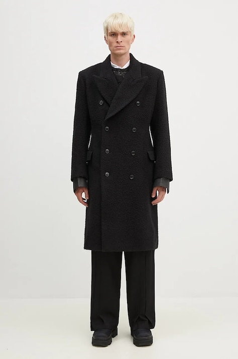 Martine Rose płaszcz wełniany Double Breasted Shirt Overcoat kolor czarny przejściowy dwurzędowy 325WT07001