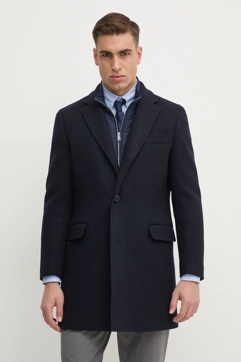 Hackett London palton de lana culoarea albastru marin, de tranzitie, HM403241R