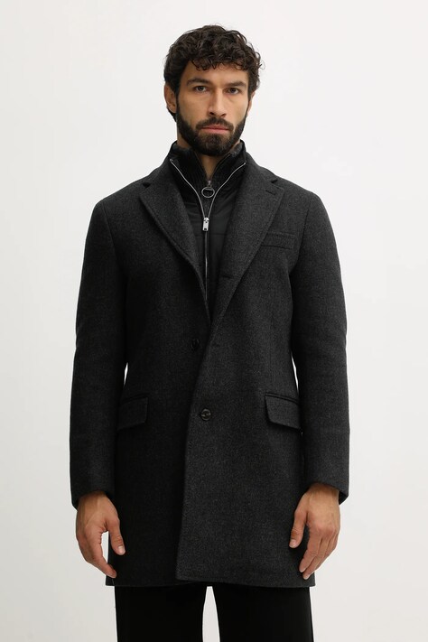 Hackett London płaszcz wełniany kolor szary przejściowy HM403241R
