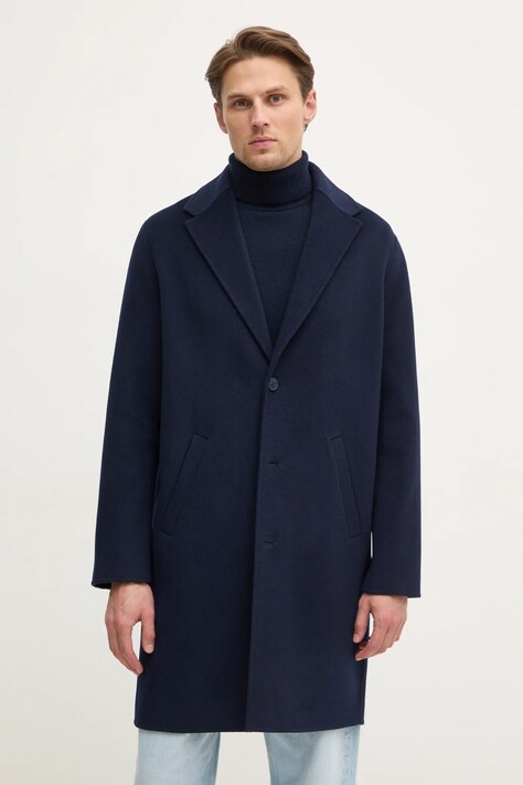 FROM FUTURE palton de lana culoarea albastru marin, de tranzitie, oversize, MOU01372