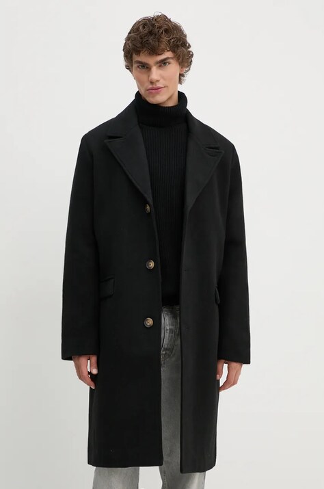 Won Hundred palton de lana culoarea negru, de tranzitie, 3319-13050
