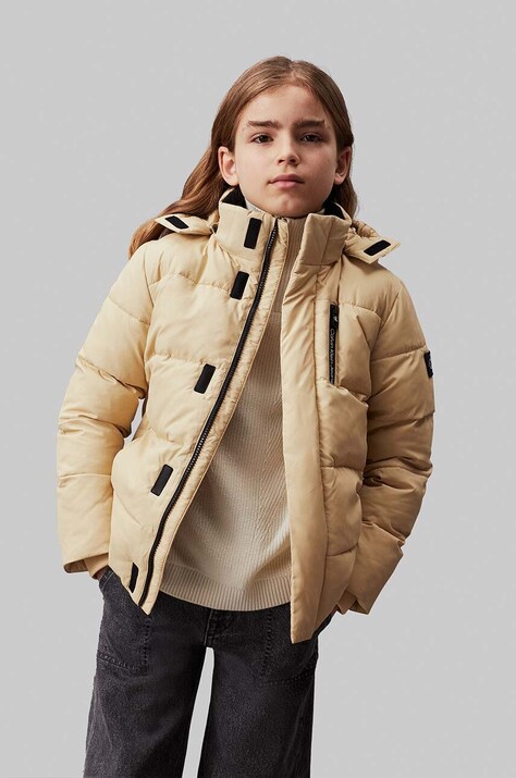 Dětská bunda Calvin Klein Jeans béžová barva, IB0IB01276