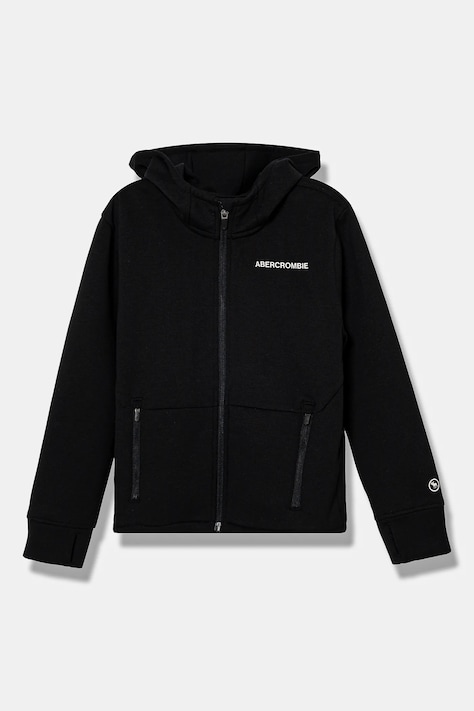 Dětská mikina Abercrombie & Fitch černá barva, s kapucí, hladká
