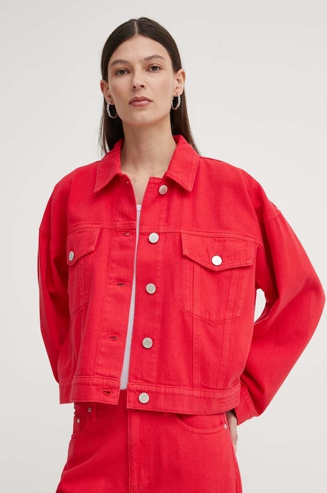 2NDDAY geacă din denim 2ND Rodriguez TT - Canvas Den femei, culoarea roșu, de tranziție, oversized, 2244717955
