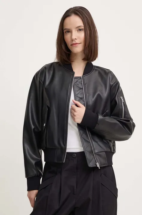 Куртка-бомбер Calvin Klein Jeans жіноча колір чорний перехідна oversize J20J223546