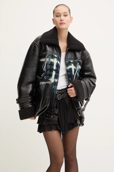 Iceberg geaca din amestec de lana culoarea negru, de tranzitie, oversize, O011 2826