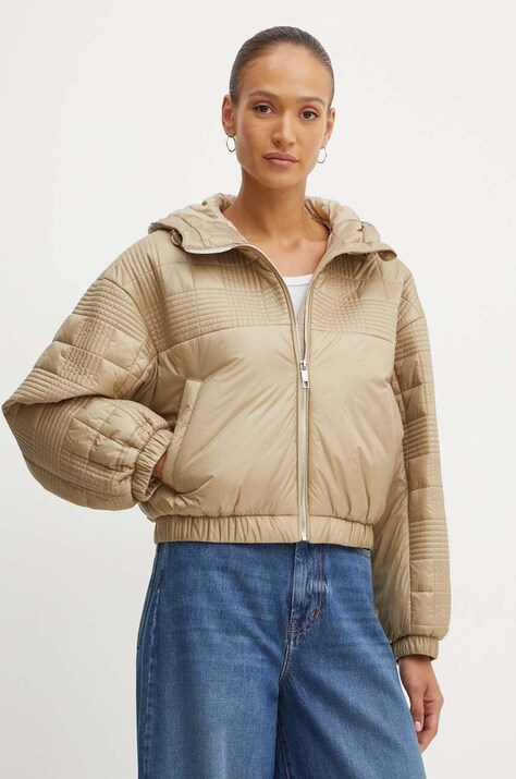 Jakna BOSS za žene, boja: bež, za zimu, oversize, 50518851