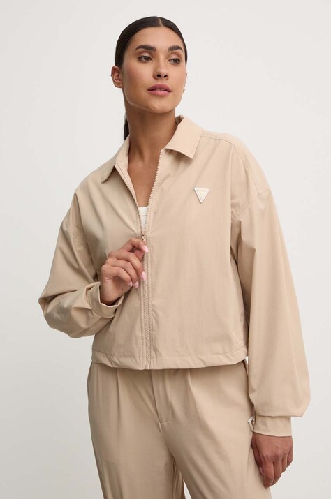 Guess geaca AURLIE femei, culoarea bej, de tranzitie, oversize, V4YH02 WG982