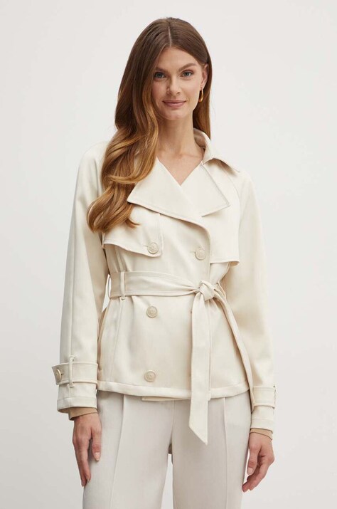 Guess geaca ANDREA femei, culoarea bej, de tranzitie, W4YL17 WFJ02