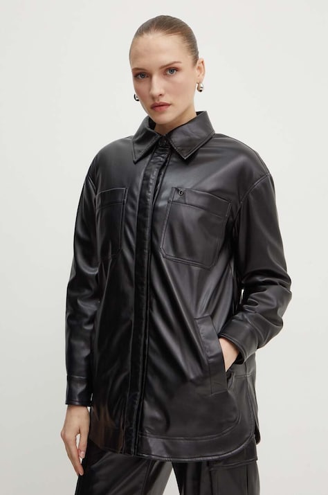 Guess geaca MAREVA femei, culoarea negru, de tranzitie, oversize, W4YL22 WF8Q0