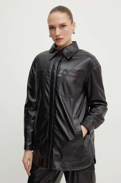 Куртка Guess MAREVA жіноча колір чорний перехідна oversize W4YL22 WF8Q0