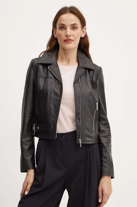 Кожаная куртка Armani Exchange женская цвет чёрный переходная 6DYB50 YLP3Z
