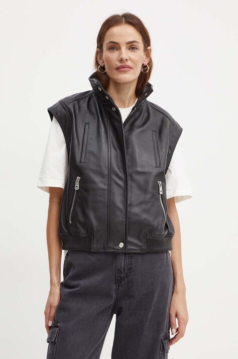 Pinko vesta din piele femei, culoarea negru, de tranzitie, 103898 A21L