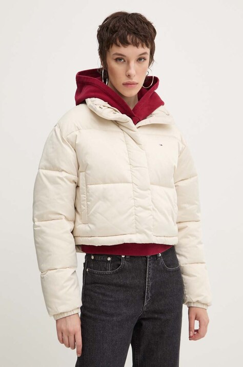 Tommy Jeans geaca femei, culoarea bej, de iarna, DW0DW18292