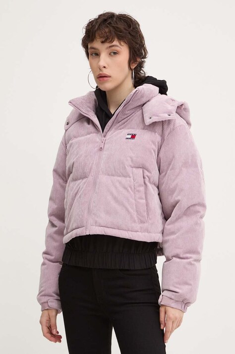 Tommy Jeans geaca de puf femei, culoarea violet, de iarna, oversize, DW0DW18297