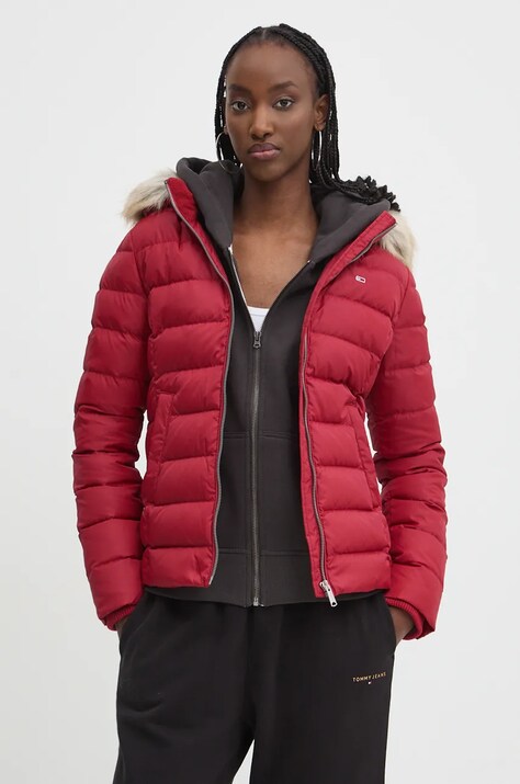 Tommy Jeans geaca de puf femei, culoarea rosu, de iarna, DW0DW18312