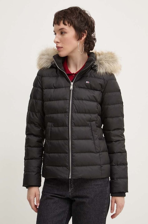 Pernata jakna Tommy Jeans za žene, boja: crna, za zimu, DW0DW18312