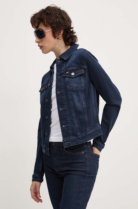Tommy Jeans geacă din denim femei, culoarea bleumarin, de tranziție, DW0DW18554