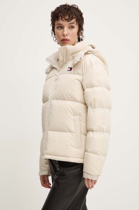 Tommy Jeans geaca de puf femei, culoarea bej, de iarna, oversize, DW0DW18610