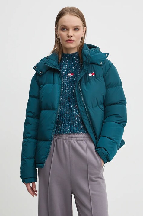 Tommy Jeans geaca de puf femei, culoarea verde, de iarna, oversize, DW0DW18610