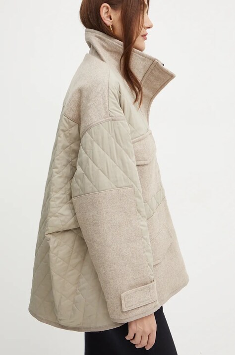 Pinko geaca din amestec de lana culoarea bej, de tranzitie, oversize, 104403 A28E