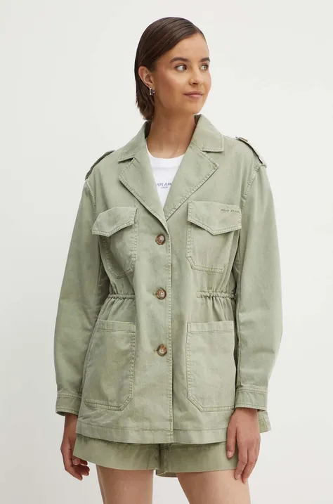 Rifľová bunda Pepe Jeans ANNIE dámska, zelená farba, prechodná, PL402425