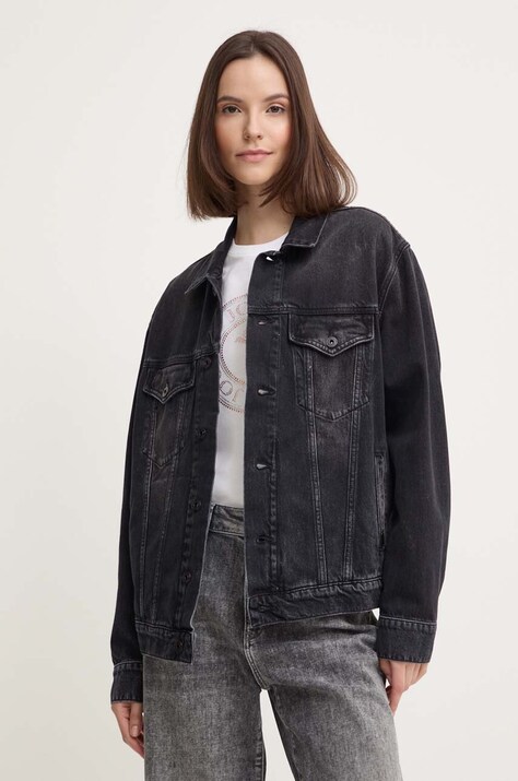 Pepe Jeans geacă din denim BOYFRIEND JACKET femei, culoarea negru, de tranziție, oversized, PL402390XH7