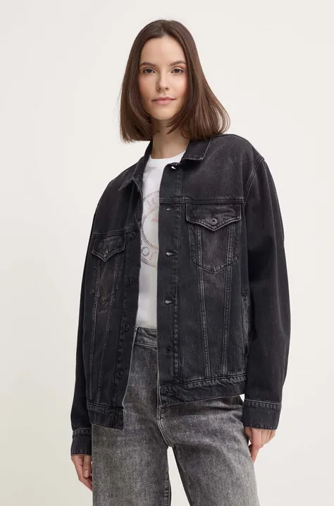 Rifľová bunda Pepe Jeans BOYFRIEND JACKET dámska, čierna farba, prechodná, oversize, PL402390XH7