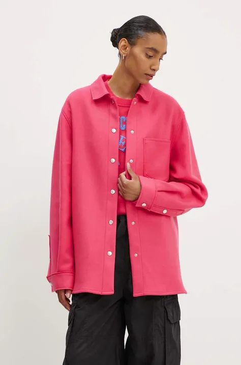 Moschino Jeans kurtka koszulowa wełniana kolor różowy przejściowa 0606.8220