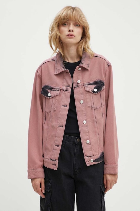 Moschino Jeans geacă din denim femei, culoarea roz, de tranziție, 0502.8222