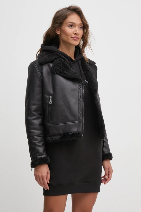 Dkny geaca femei, culoarea negru, de tranzitie, DLEMFQ42