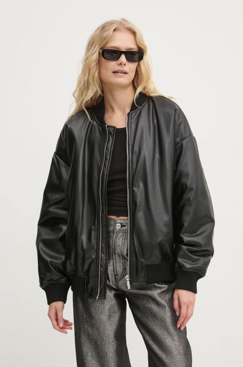 Chiara Ferragni geaca bomber femei, culoarea negru, de tranzitie, oversize, 77CBSH01