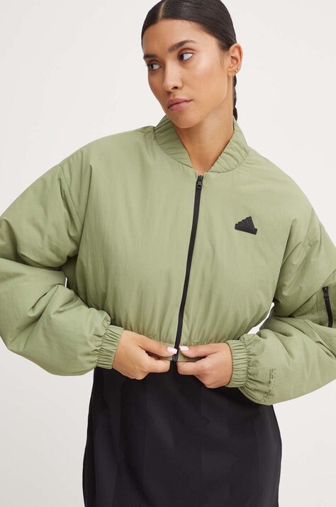 adidas geaca City Escape femei, culoarea verde, de tranzitie, oversize, IW5224