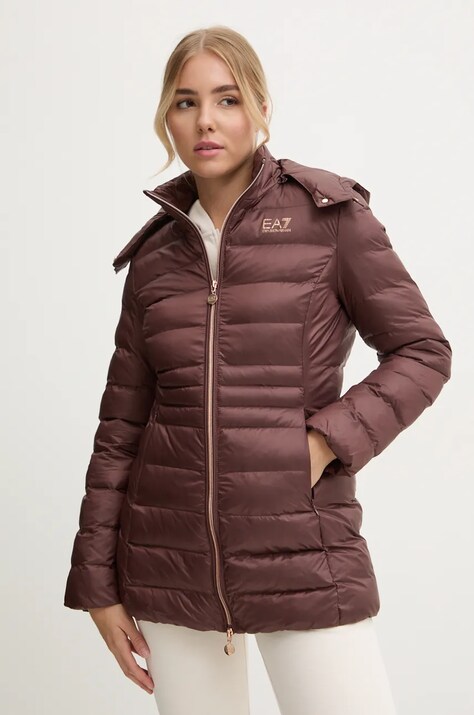 EA7 Emporio Armani geaca femei, culoarea maro, de iarna, TN88Z.6DTK01