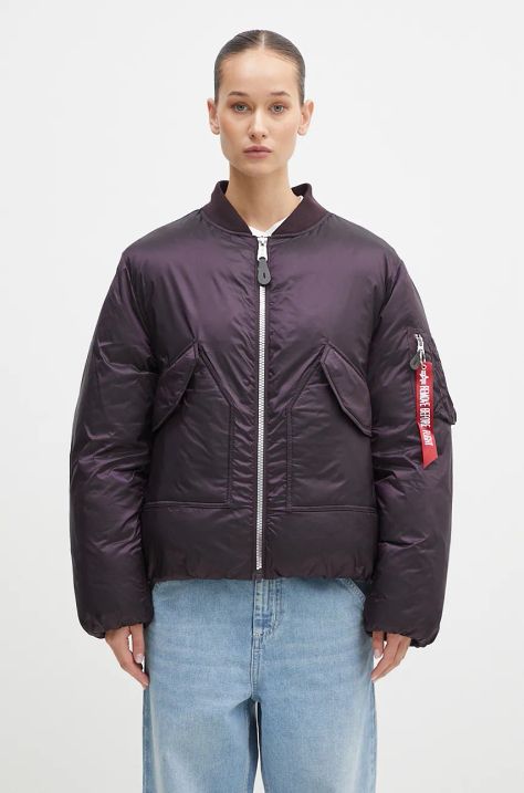 Bunda Alpha Industries dámská, fialová barva, zimní, oversize, 148004