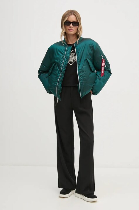 Alpha Industries geaca femei, culoarea turcoaz, de iarna, oversize, 148004