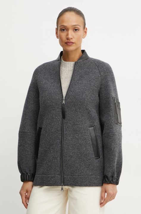 Max Mara Leisure kurtka wełniana kolor szary przejściowa oversize 2426906048600