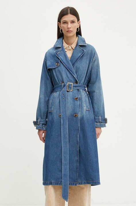 Levi's palton jeans femei, culoarea albastru marin, de tranzitie, cu doua randuri de nasturi, A8976