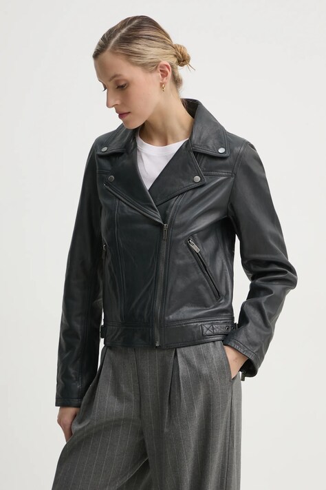 Pepe Jeans geaca ramones de piele AURORI femei, culoarea albastru marin, de tranzitie, PL402428