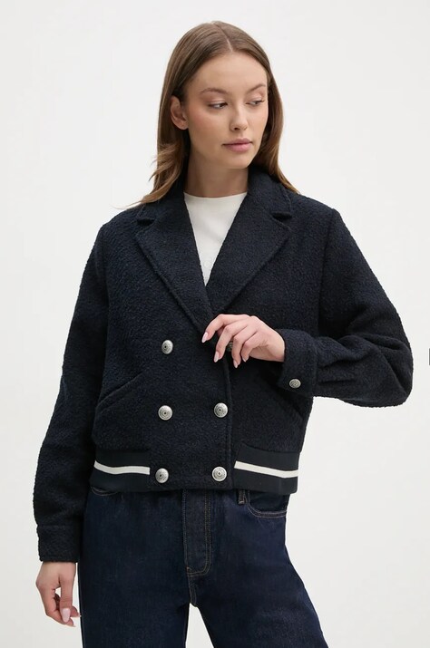 Pepe Jeans geaca din amestec de lana BIMBA culoarea albastru marin, de tranzitie, oversize, PL402475