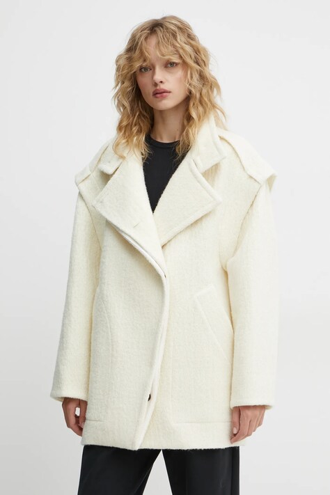 Шерстяное пальто IRO цвет бежевый переходное WM137JAVINA