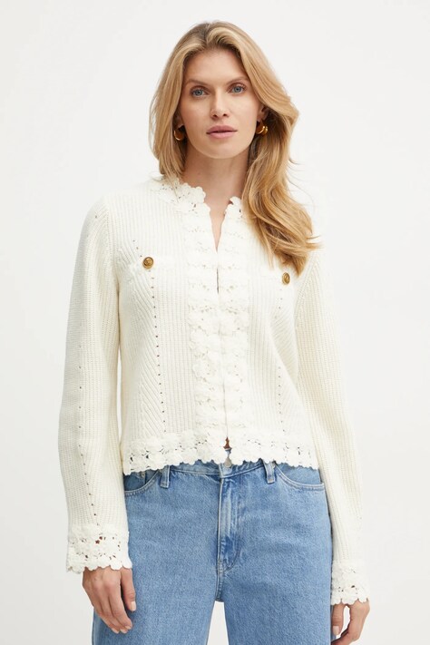 Twinset kardigan z domieszką wełny kolor beżowy 242TT3420