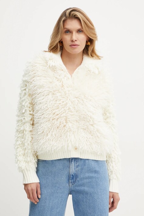 Twinset geaca din amestec de lana culoarea bej, de tranzitie, 242TT3250
