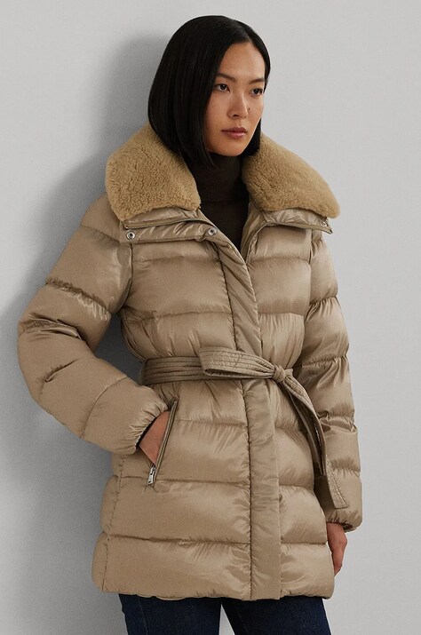 Péřová bunda Lauren Ralph Lauren dámská, béžová barva, zimní, 297957500